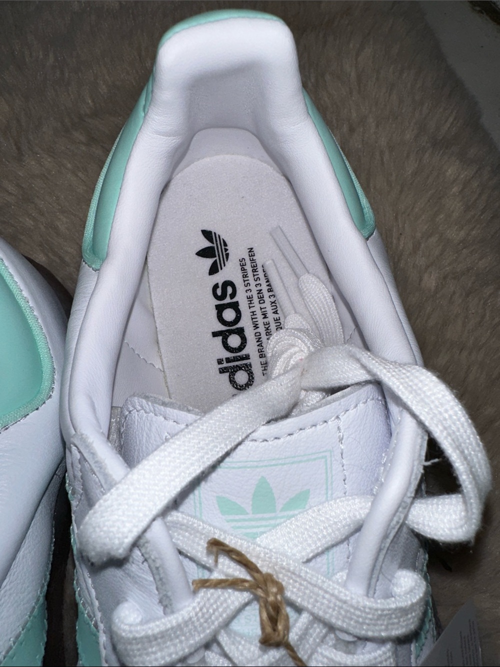 adidas White Sneakers with Mint Green Stripes and Gum Sole - Picture 4 of 14
